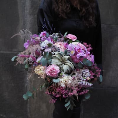 Brudebukett i rosa og lilla